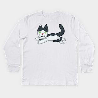 Floppy Cat [Black And White] Kids Long Sleeve T-Shirt